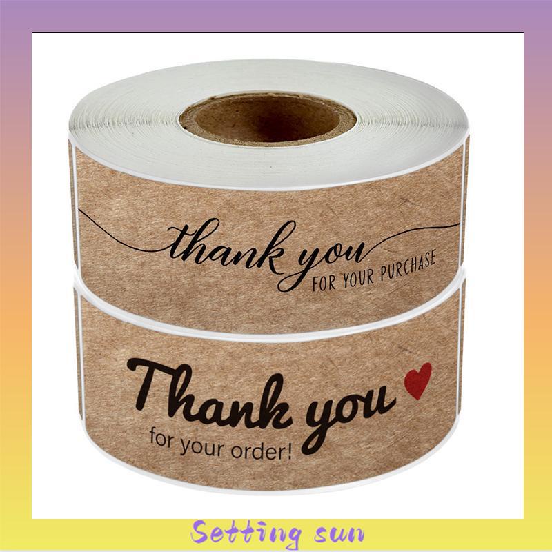 Stiker Thank You 1 roll Kertas Kraft Berbentuk Persegi Panjang TN