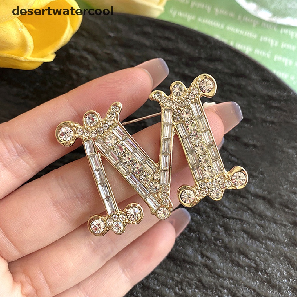Deid Fashion Kristal Zirkon M-Huruf Bros Pin Untuk Ransel Kerah Lapel Pin Pesta Perhiasan Aksesoris Martijn