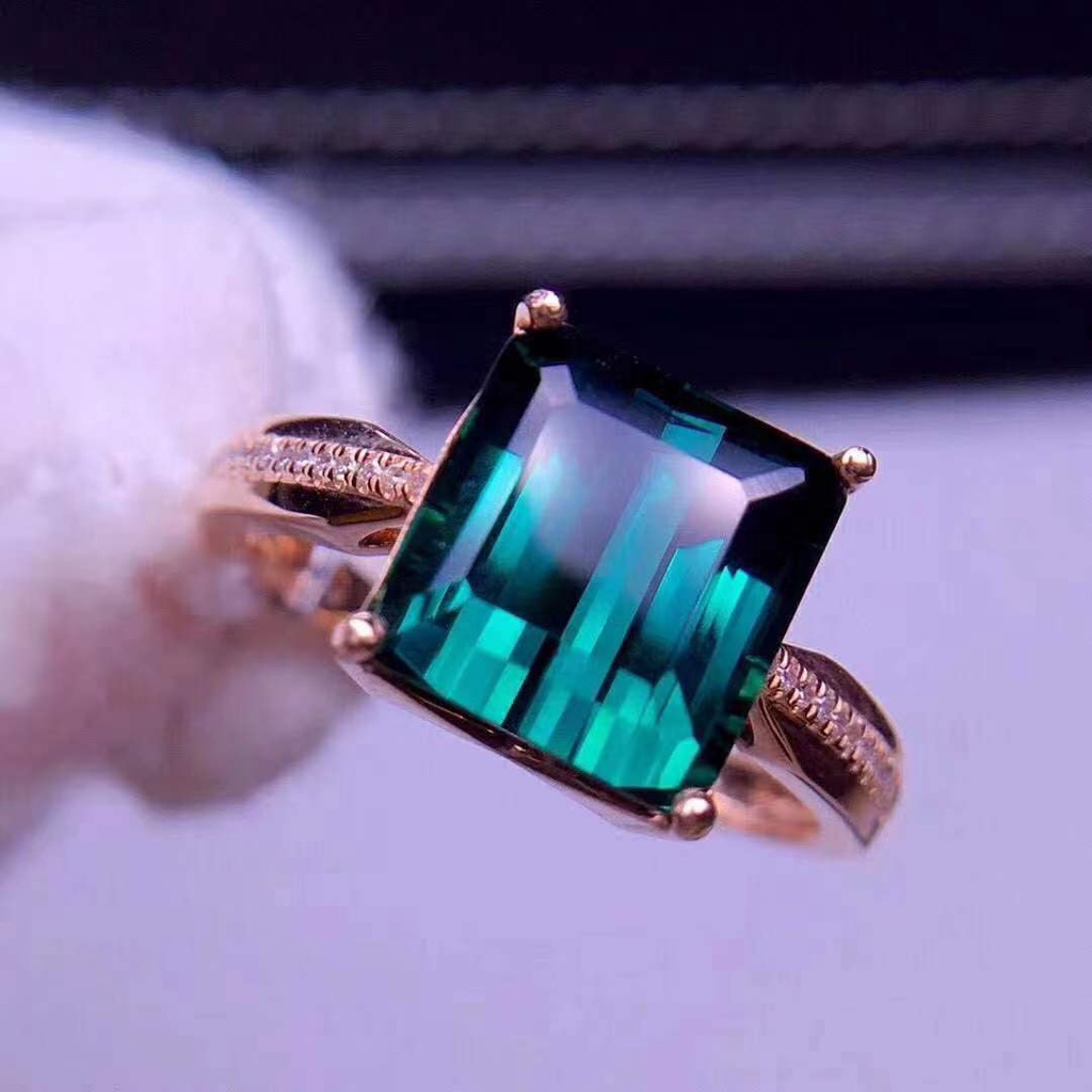 Goldkingdom Fashion Perhiasan Aksesoris Ready Stock Eropa Dan Amerika Fashion Berlapis 18 K Rose Gold Berwarna Harta Cincin Emerald Cut Princess Square Royal Blue Open Ring