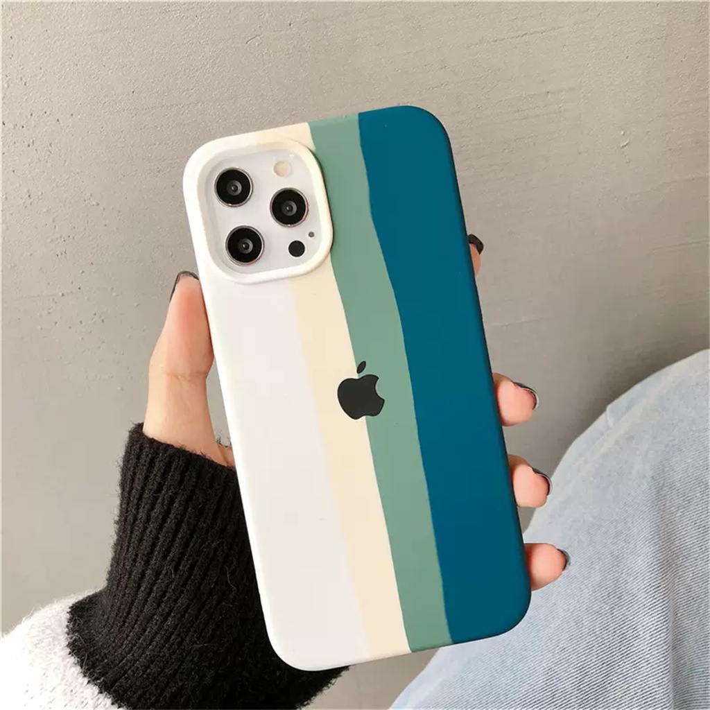 Casing Silikon Cair Resmi iPhone 14 Pro Max Case13 12 Pro Max14 Plus Promax Pelangi Mewah Tertutup Penuh anti Kotoran Dan shockproof Penutup Belakang