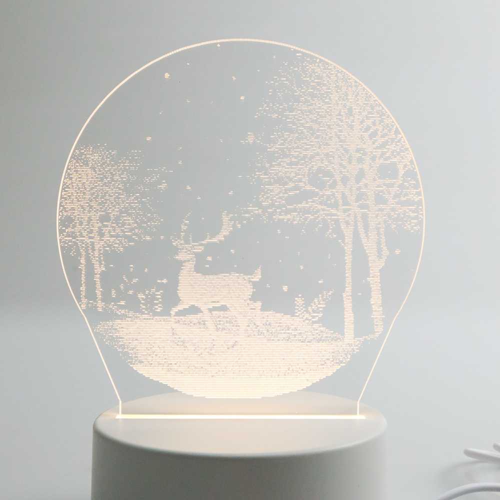 (BISA COD) FTIHSHP KERST Lampu Hias Akrilik 3D Snow Deer Design Warm White - Z-584