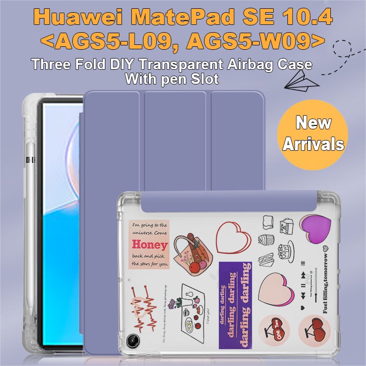 Untuk Huawei MatePad SE 10.4 (2022) AGS5-L09 AGS5-W09 Mate Pad SE 10.4-inci Fashion High End Tiga Lipat Flip Stand Casing Tembus Matte Back Case Tablet Cover Pelindung SE SE