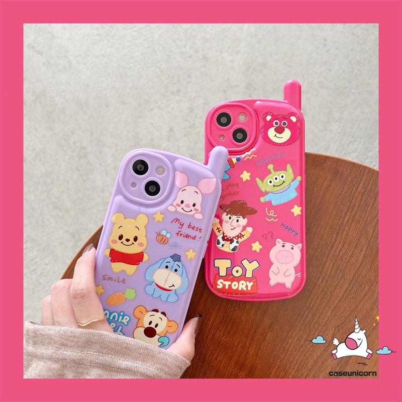Casing Kompatibel Untuk iPhone XR 7plus 11 13 14 12 Pro Max7 8 Plus X XS MAX SE 2020 Toy Story Lucu Strawberry Bear Manyo Glossy Kepribadian Retro Bentuk Telepon Soft Tpu Creative Case