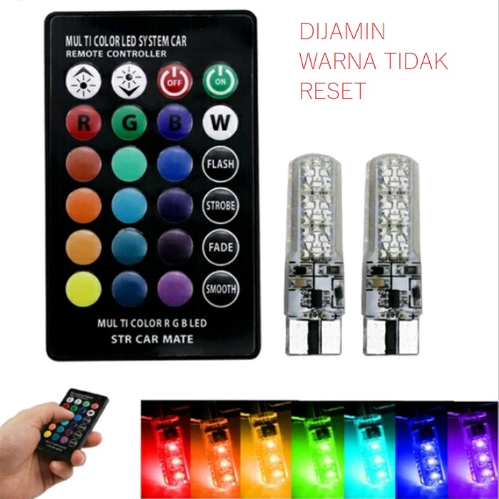 Lampu LED T10 RGB Remote Wireless Lampu Kota Senja Motor Mobil