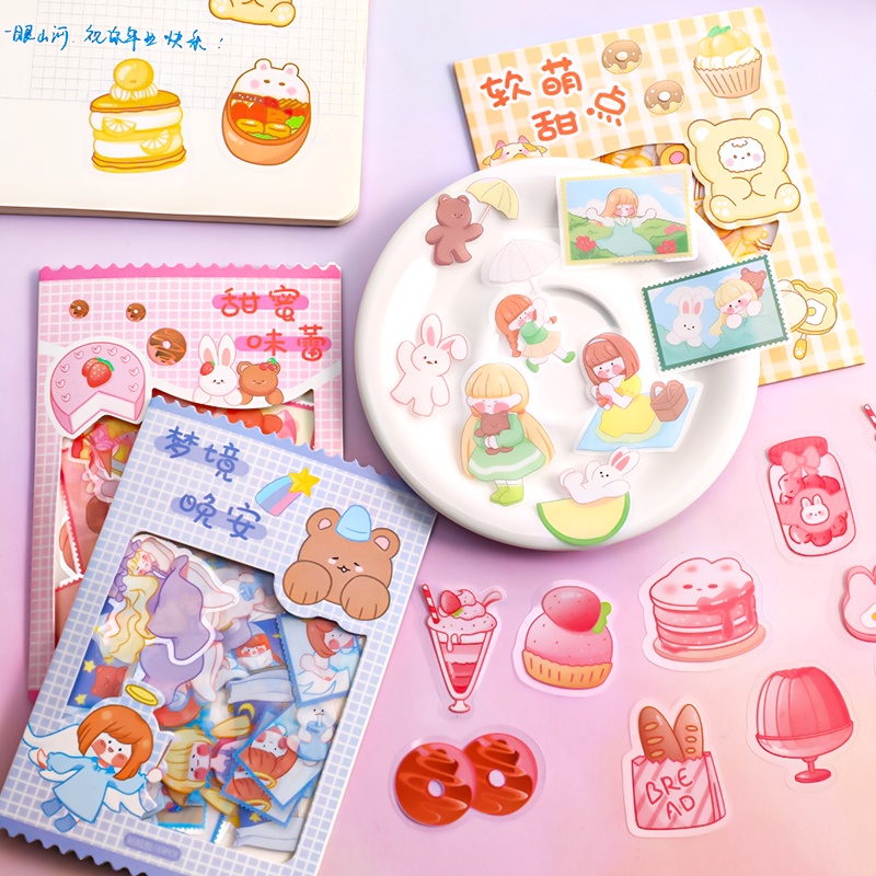 45pcs Stiker Seri Dessert Kartun Pack Alat Tulis Siswa Deco DIY Stiker