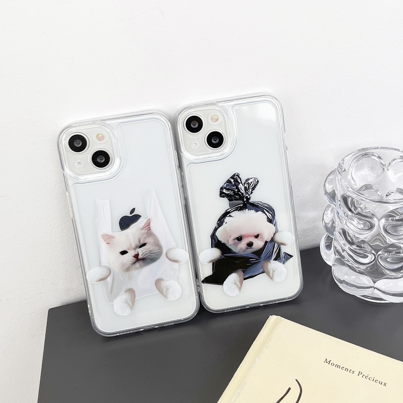 Iphone 14 Pro max cute kitten and puppy i14 13 11 12 case Pelindung Handphone x xr xsmax Silikon Transparan Tahan Jatuh