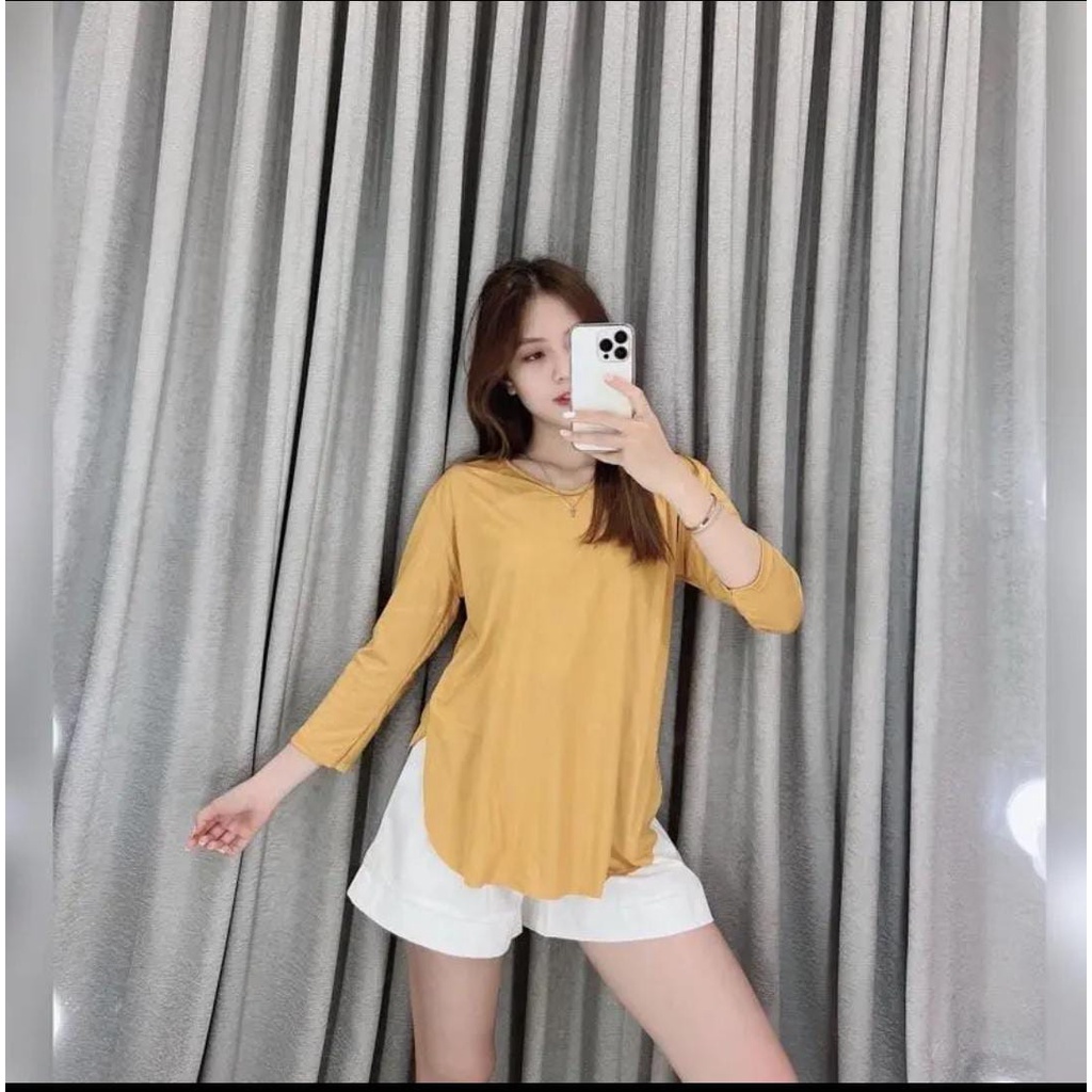 Kaos Oversize Lengan 7/8 Kaos Wanita Atasan Wanita SpandeK Apps