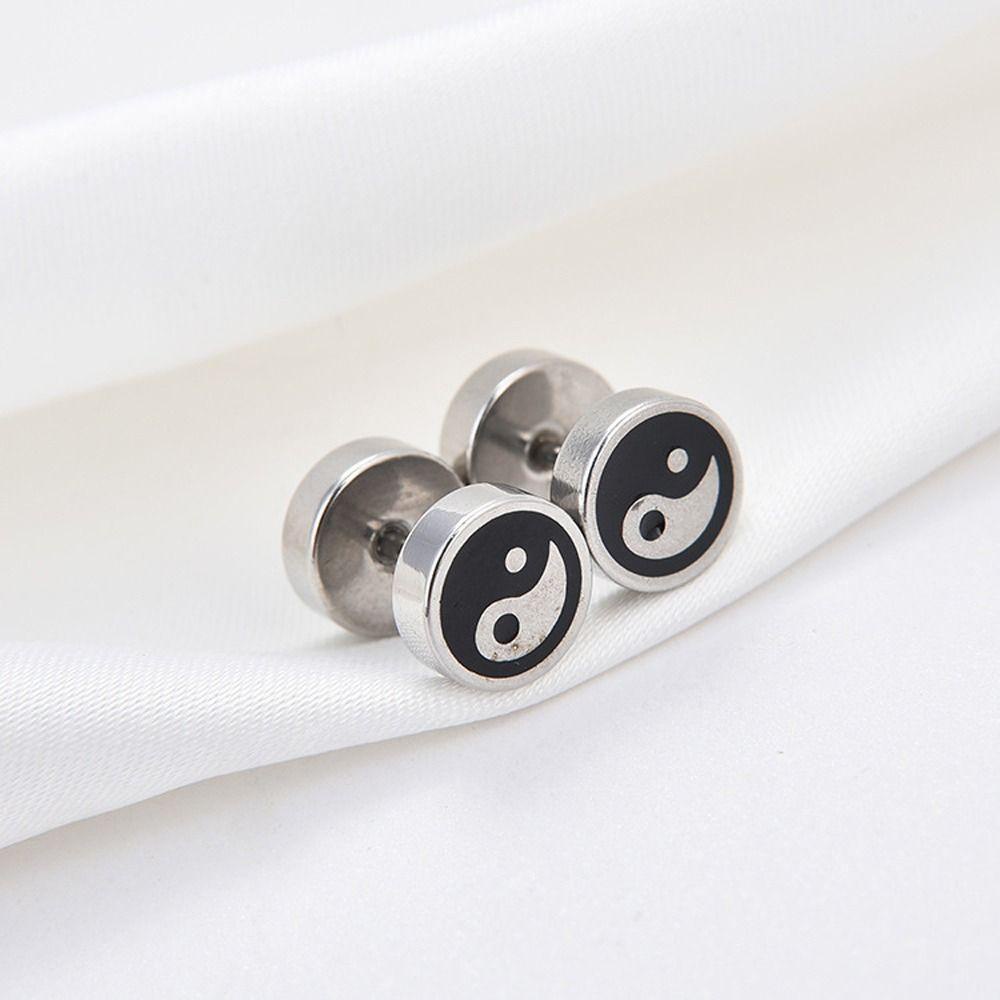 Mxbeauty Pria Anting Sekrup Keren Halus Serbaguna Delapan Diagram Trendi Barbel Stainless Steel Desain Niche Anting Gaya Korea