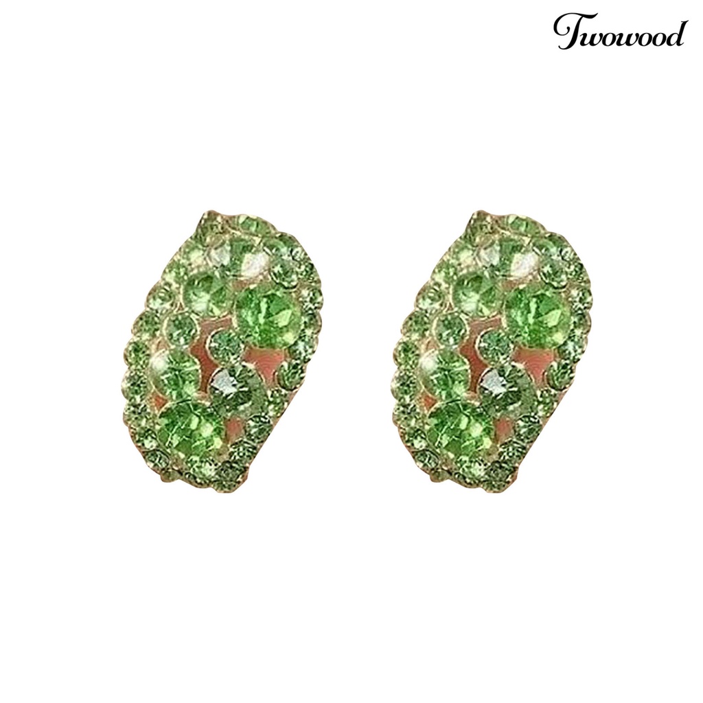 Twowood 1pasang Anting Pejantan Temperamen Mengkilap Elegan Geometris Berkilau Berdan Hadiah Valentine Wanita Kristal Imitasi Menjuntai Anting Perhiasan Pernikahan Aksesori Fashion