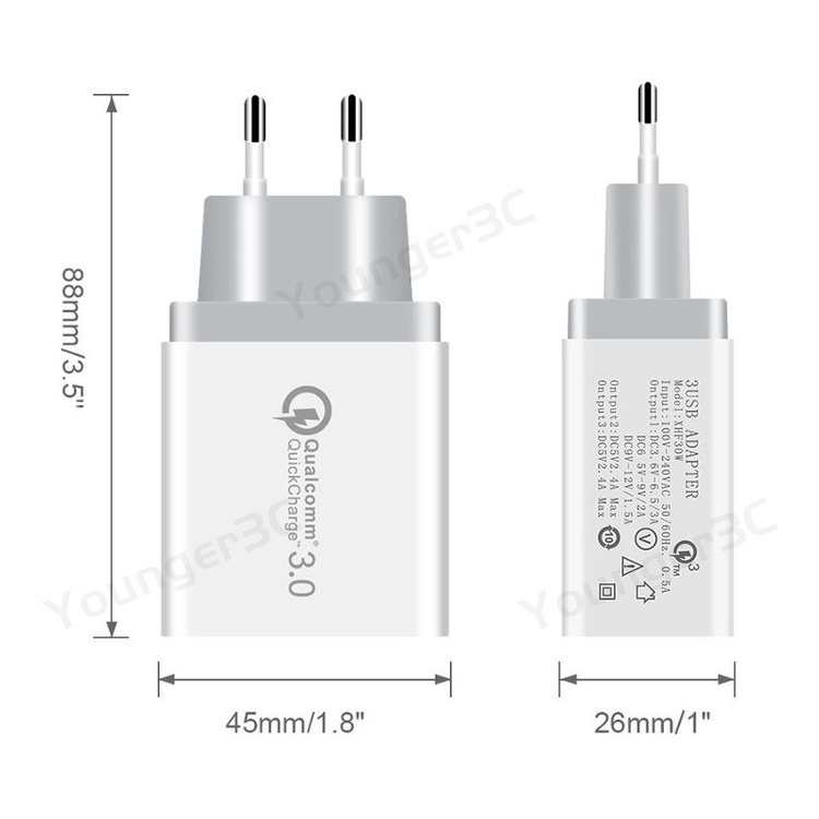 30w Steker Lipat Quick Charger 2.4A Fast Handphone USB Charger QC3.0 3port USB Dinding Charge Adaptor Charger Ponsel