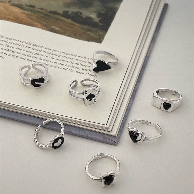 7pcs/set Fashion Heart Rings Set Korean Silver Y2K Finger Ring Jewelry Accessories