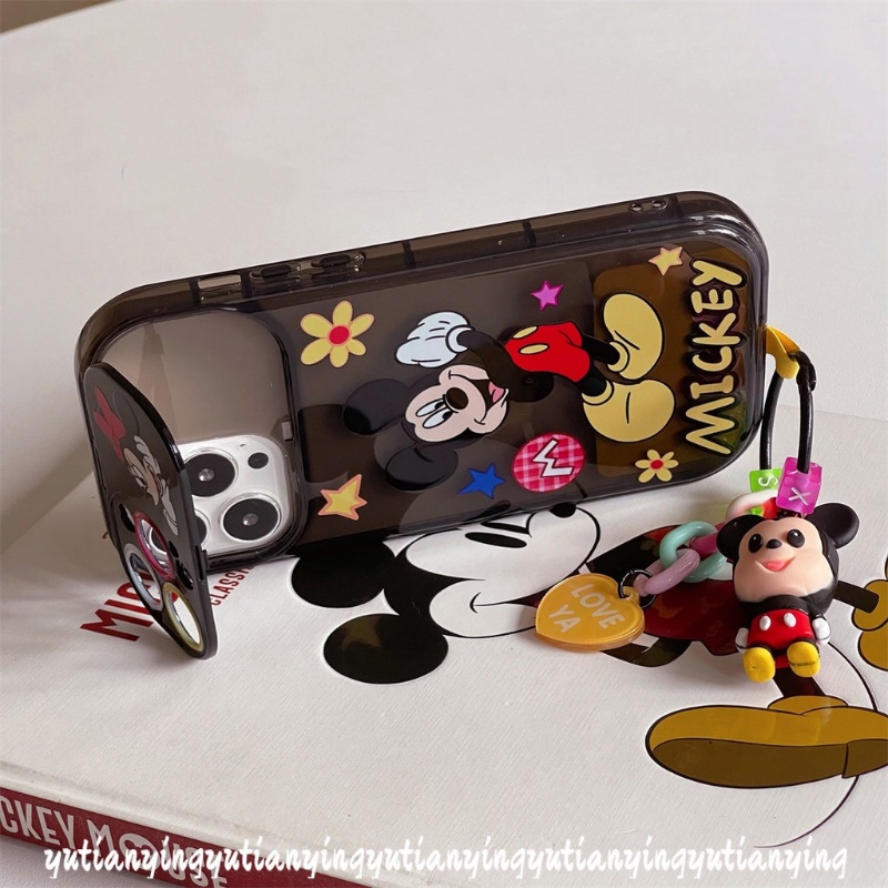 IPHONE Flip Make Up Cermin Mickey Minnie Mouse Cute Case Kompatibel Untuk Iphone14 11 13 12 Pro Max7 8 Plus X XR XS Max SE 2020 Shockproof Soft TPU Kartun Disney Phone Cover