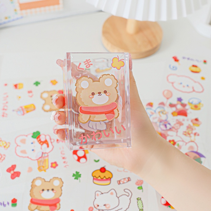 [Harga Grosir] Ins Style Cute Tea Bear Pattern Handbook Stickers Strawberry Stiker Buku Pegangan Dekorasi Kreatif Cangkir Air Stiker PVC