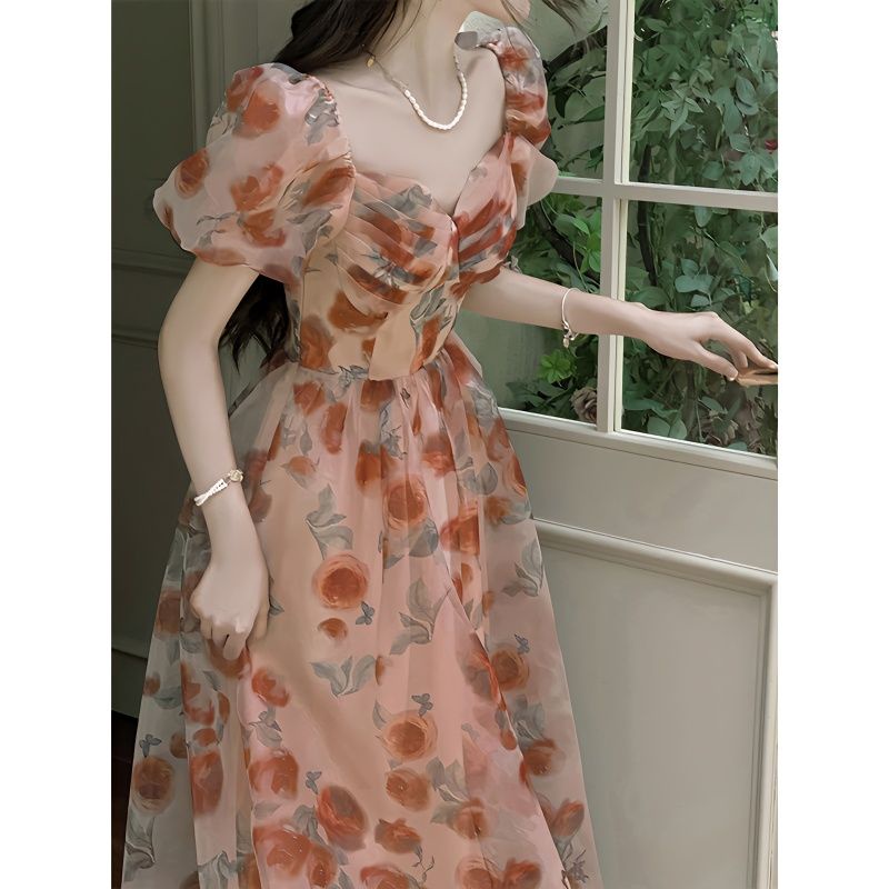 French floral retro minority unique dress