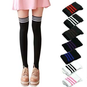 KT-04 Overknee socks kaos kaki panjang sepaha over knee black hitam 3 strip