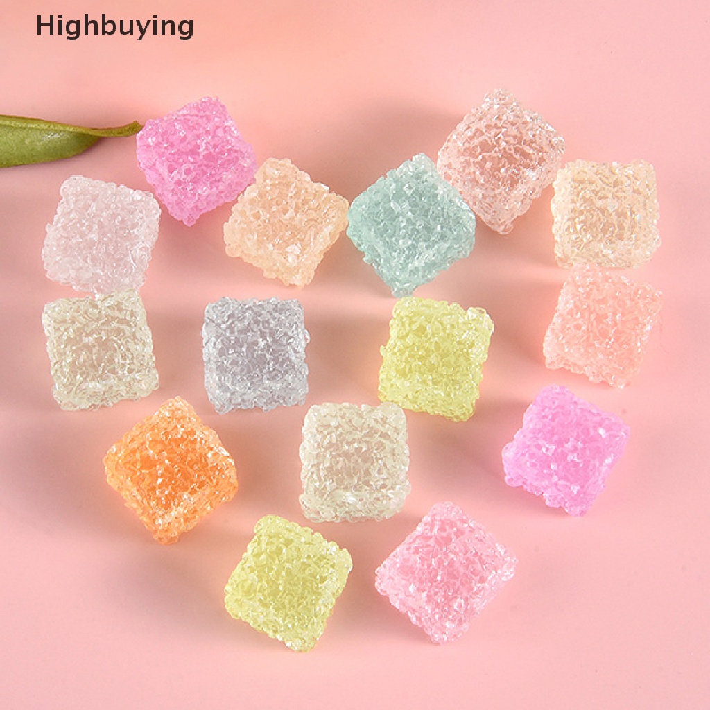 Hbid 10pcs Mini Bercahaya Warna-Warni Persegi Gula Makanan Permainan Flatback Resin Cabochons DIY Scrapbook Hiasan Telepon Craft Dekorasi Glory