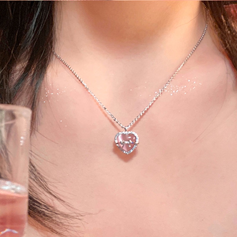 Kalung Fashion Alloy Berlian Imitasi Opal Heart Untuk Wanita