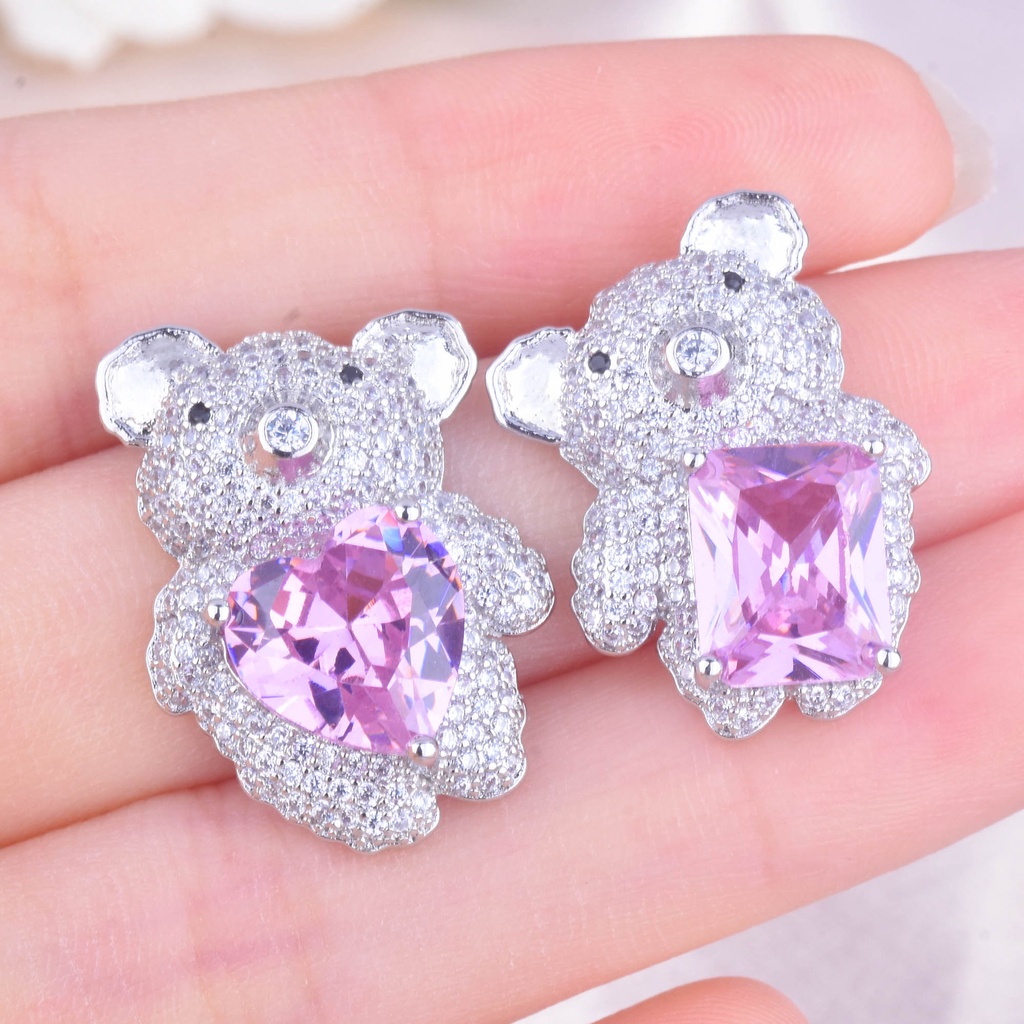 Goldkingdom Fashion Perhiasan Aksesoris Ready Stock Kristal Permata Beruang Pengakuan Cinta Balon Anting Anting Balon Panas Pita Indah Gadis Berbentuk Hati Serbaguna