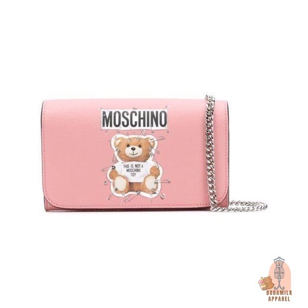 Moschino Authentic Pin Teddy Bear Wallet On Chain Pink Sling Bag Preloved