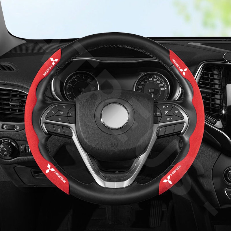 Sarung Pelindung Setir Mobil Mitsubishi Racing Suede Steering Wheel Cover Anti Slip Serap Keringat Untuk Xpander Mirage Kuda Lancer Pajero Outlander Attrage