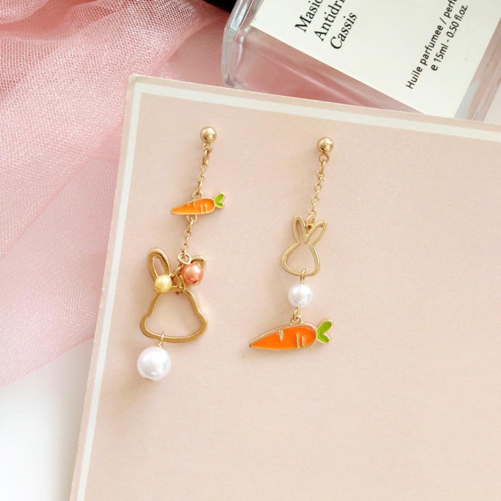 Mxbeauty Anting Asimetris Wanita French Vintage Trendy Astronot Sweet Lovely Rabbit Ear Hoop