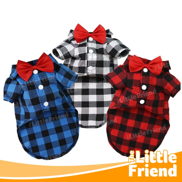 Baju Kucing Anjing Jantan Kemeja Dasi Kotak Suit Wedding Formal Plaid