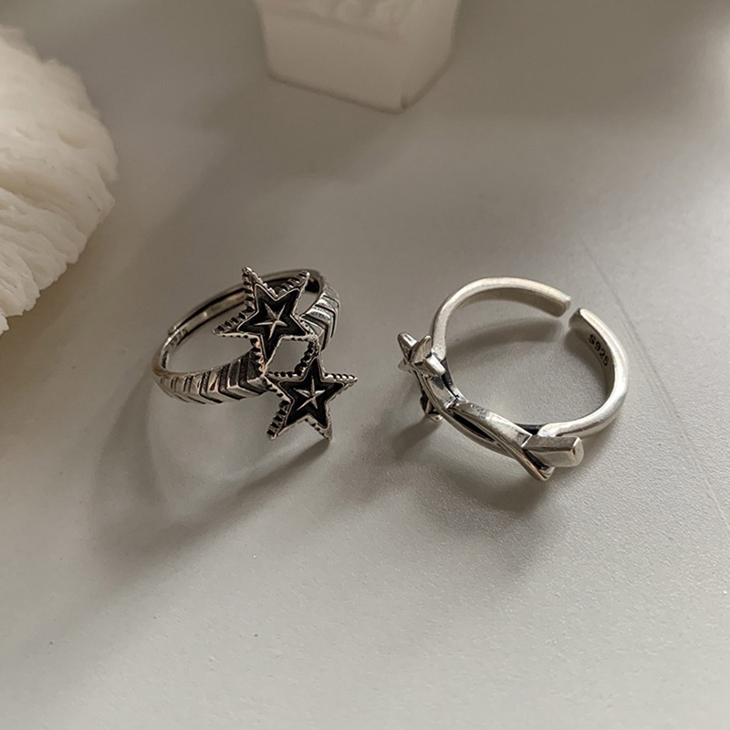 Cincin Kreatif Ganda Berujung Lima Bintang Salib Dapat Disesuaikan Warna Silver Untuk Wanita Mode Baru Perhiasan Pengantin Wanita Sederhana Elegan