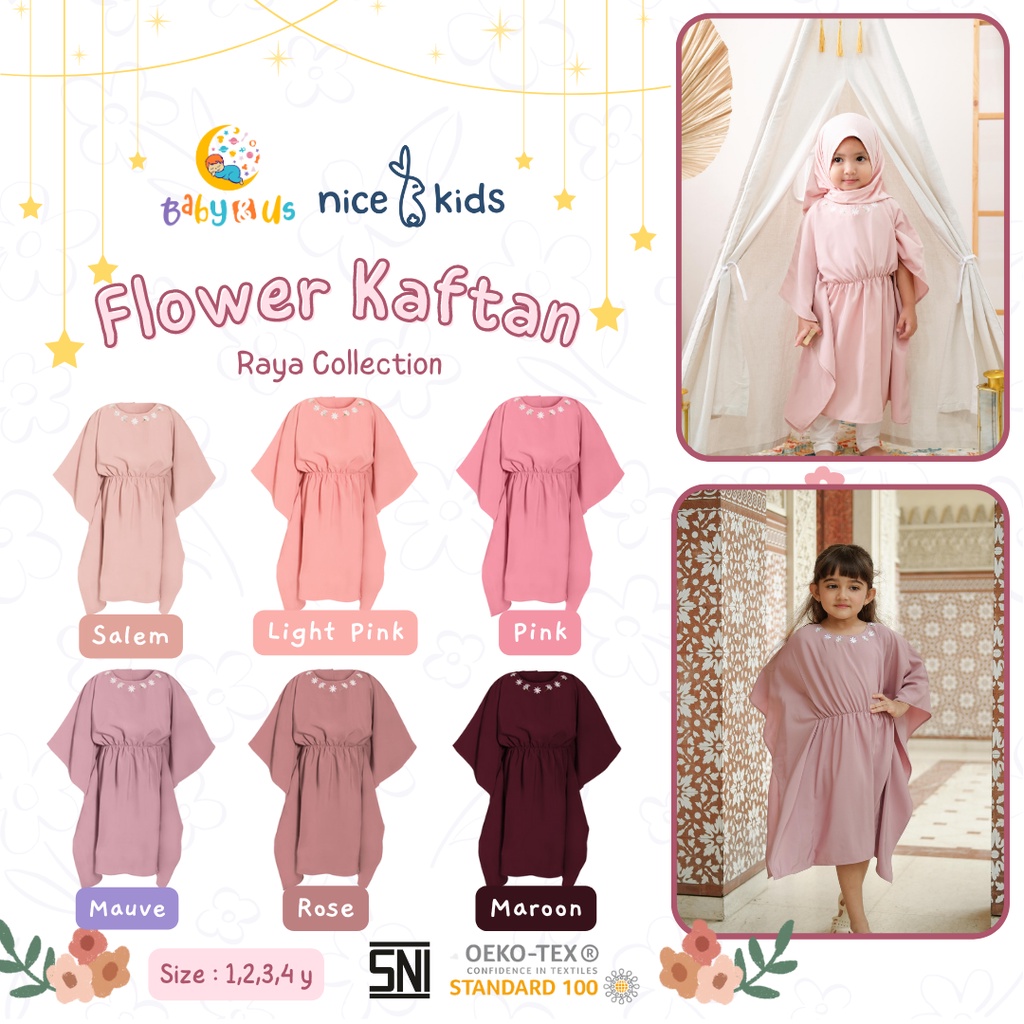 Nice Kids Raya Collection - Flower Kaftan Dress Bunga Terusan Anak Perempuan (Pakaian Muslim Anak 1-