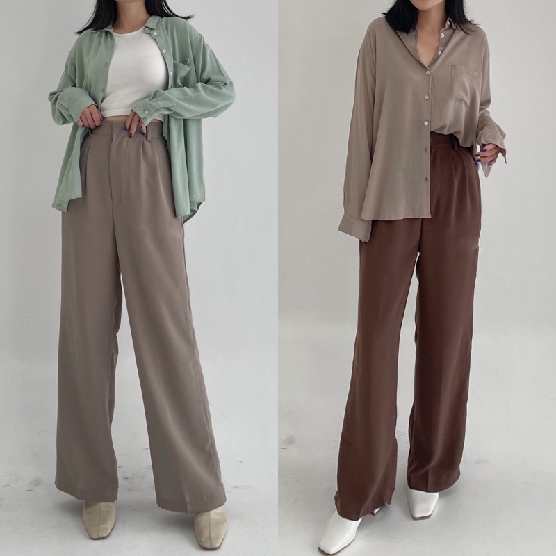 ilook | Loose Pants Trousers Wanita | Celana Anti Kusut | Celana Kantor Casual