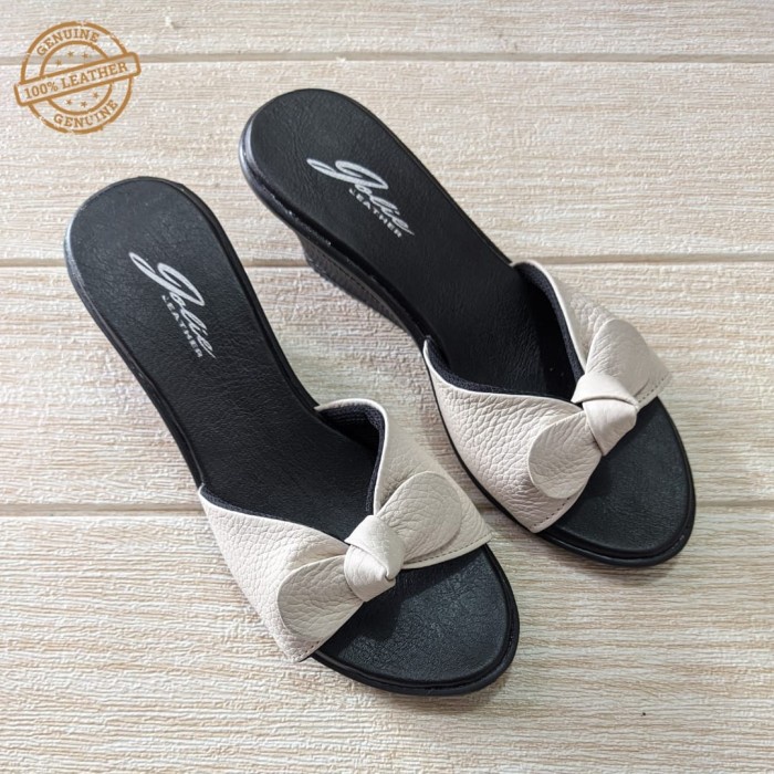 sendal wanita/wedges papirut kulit garut hak/heels 3cm - Putih, 36