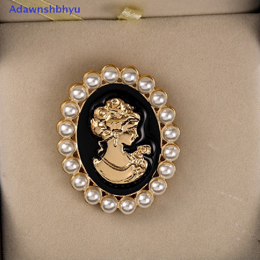 Adhyu 1pc Vintage Gold Beauty Head Pearl Bros Alloy Drip Minyak Plag Lapel Pin ID