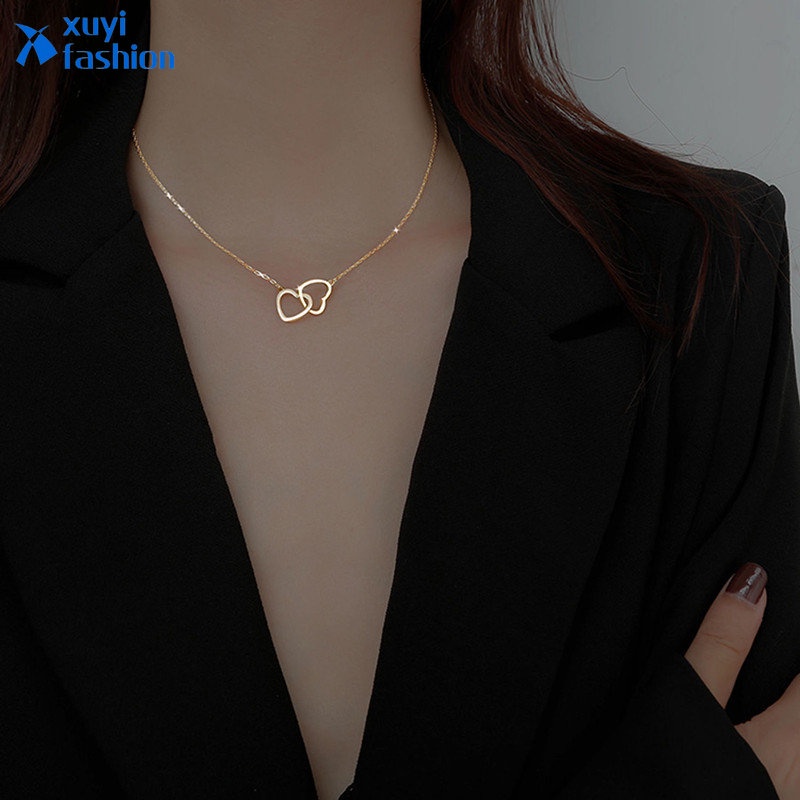 Korean Heart Necklace for Women Gold Silver Mutually Linked Necklace Choker Accessories Jewelry