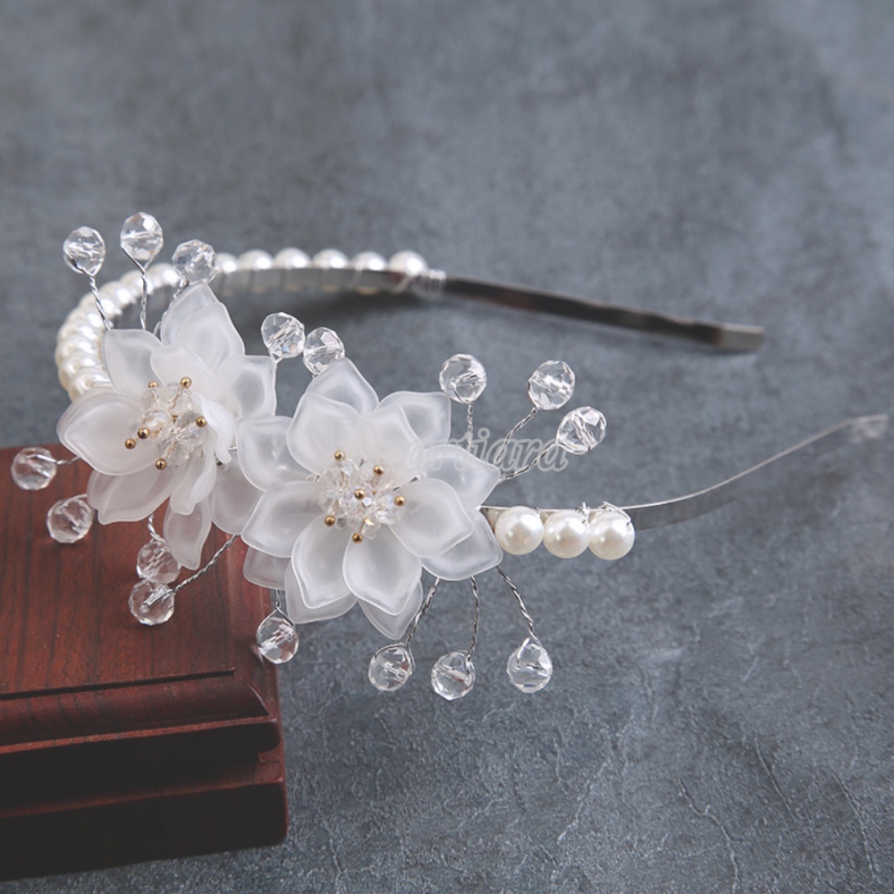 Super Immortal Head Band Flower White Wreath Pearl Hair Band Sen Niang Pengantin Mahkota Manis Gaun Pengantin Hiasan Kepala