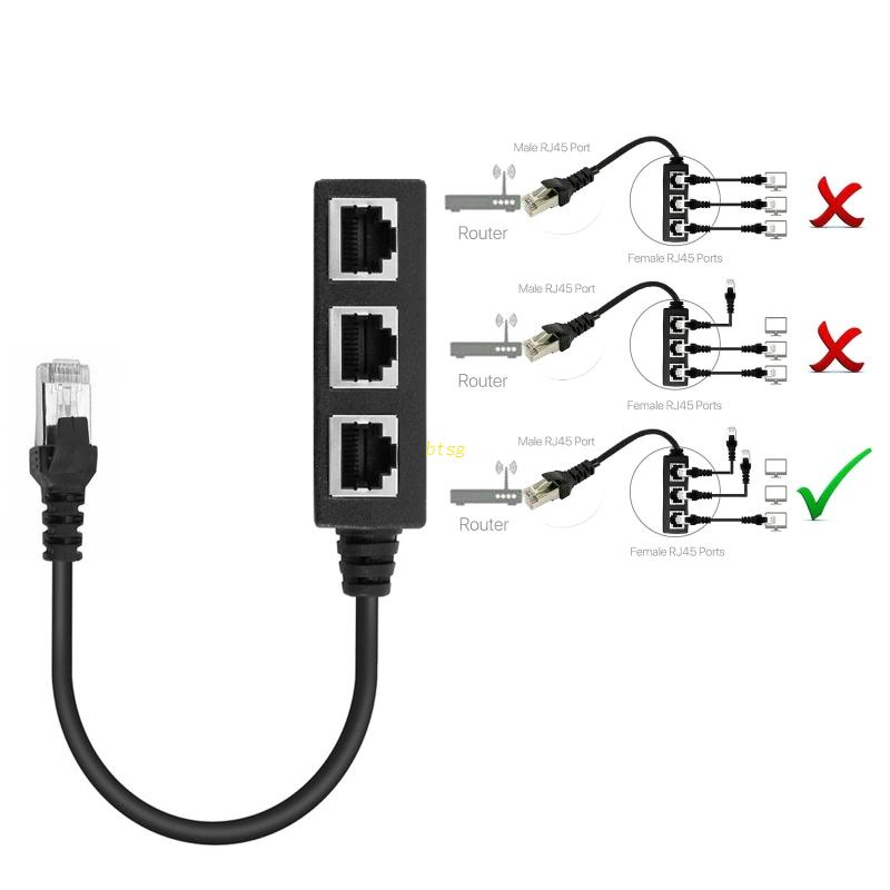 Btsg RJ45 1 Male to 3female Socket Port Connector Adaptor Kabel Ekstensi Eterna LAN Connector Extender Awet