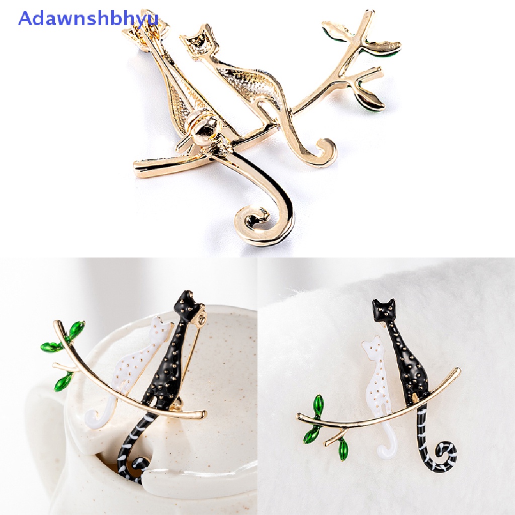 Adhyu Enamel Cartoon Couple Cat Branch Brooch Pin Collar Decor Badge Banquet Jewelry ID