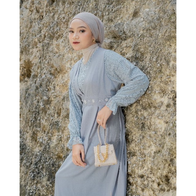 Ready Stock ✅ Maxi Dress Narin Dress Dress Kondangan Gamis Pesta Hijau Sage Gamis Brukat Dress Serag