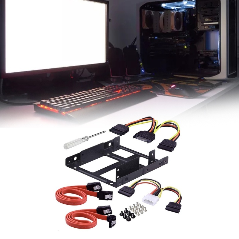 Bracket Mounting zzz SSD Untuk Adaptor Hardisk 25sampai3 5inci Dengan Kabel Dan Power Splitter Cable Screw Kit Metal