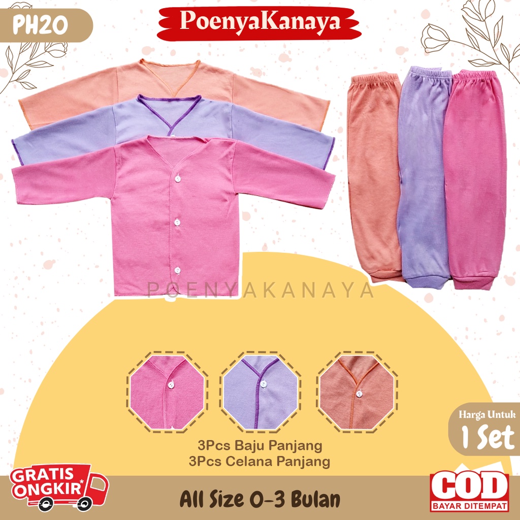 Paket 18pcs Setelan Baju Bayi Celana Bayi Baru Lahir Gift Set Baby Seri Pink POLOS Viori PH20