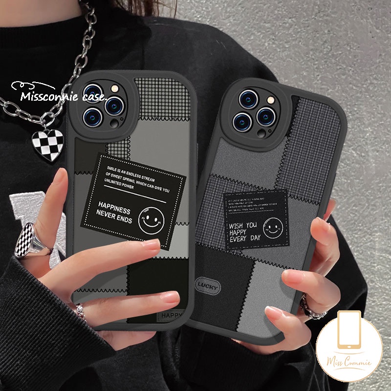 Ins Label Hitam Soft Case Realme C20 C30 C17 C55 C35 C31 C53 C12 C25s 10 5 9i 6 8i 8Pro 8 5i 7i 5 6i 6s C11 C21Y C25Y C15 C21 GT C17 C2 C20A C3 Jahitan Smiley Lucu Sarung Couple