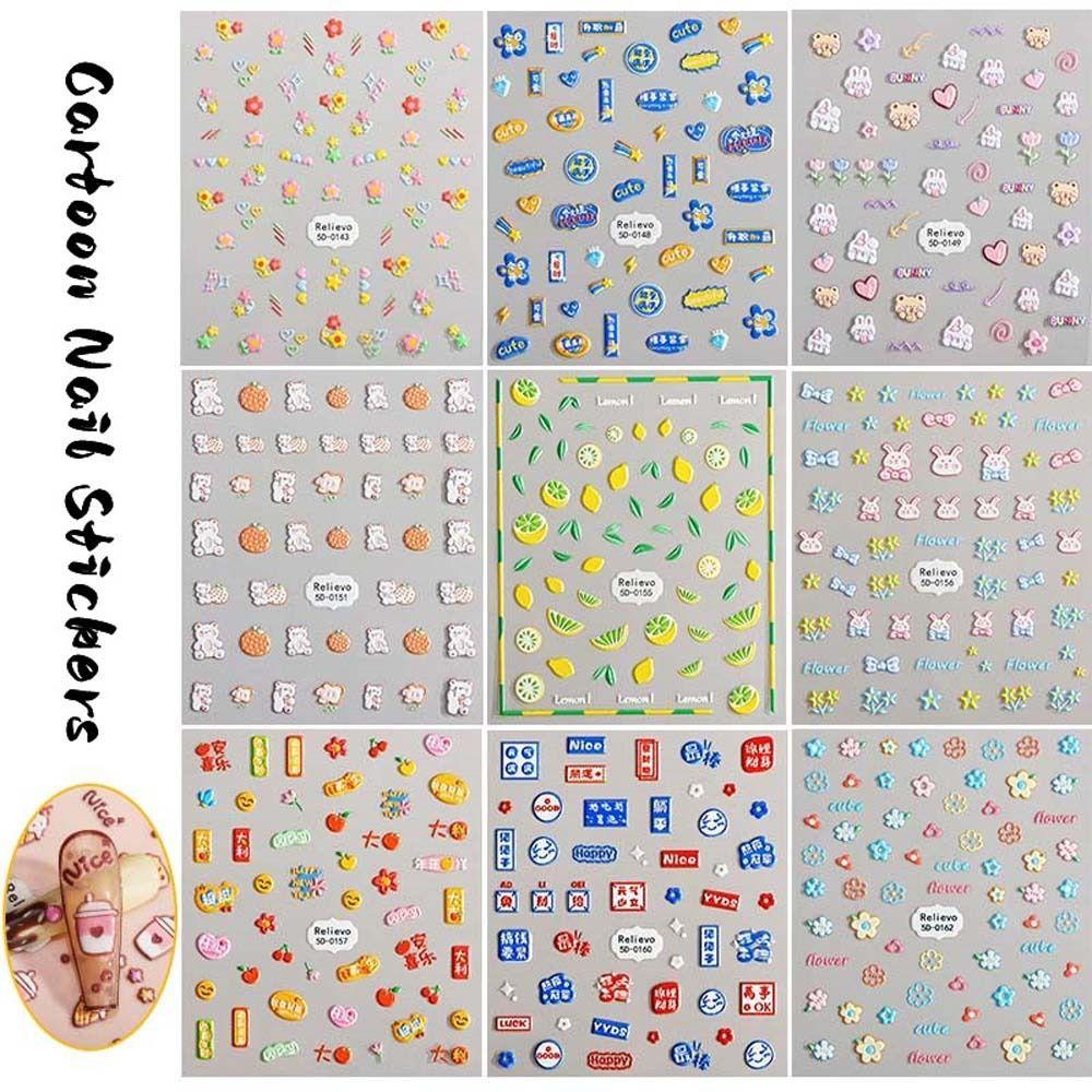 Mxbeauty Stiker Kuku Kartun Lucu Ins Gaya Cinta Hati Hewan Manikur Aksesoris Beruang Dekorasi Nail Art