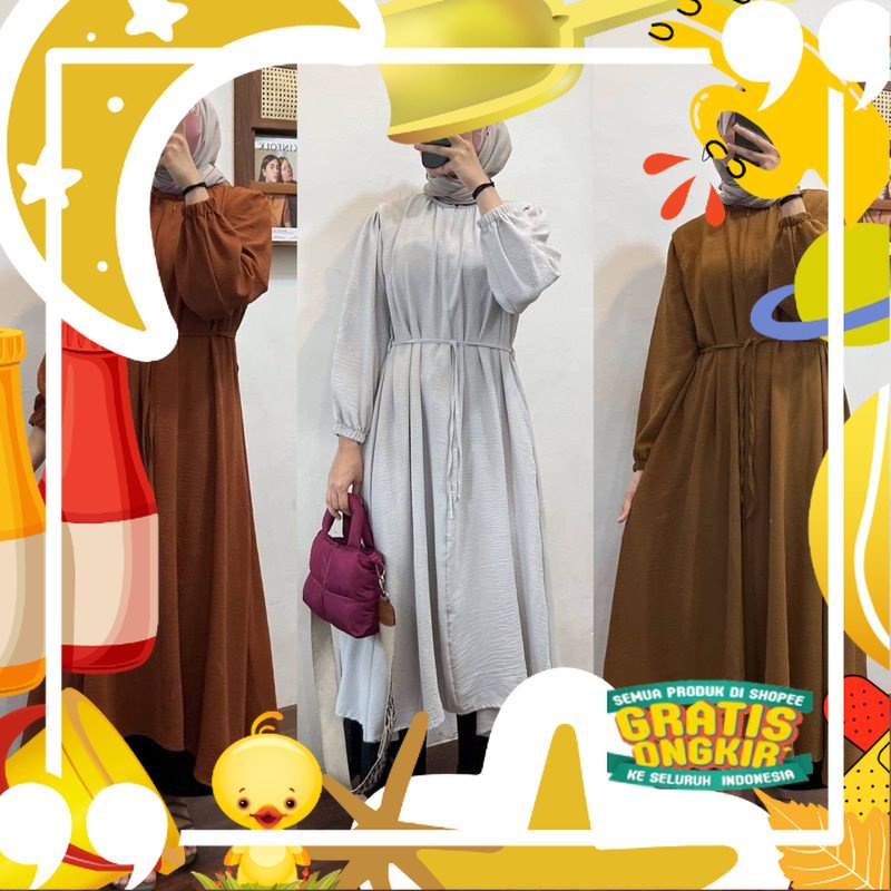 MARBELAN TUNIK LONG WANITA CRINCLE/ hitam oren ungu tosca khaki