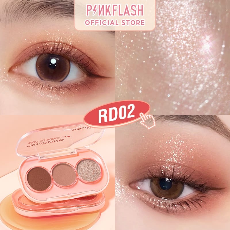 [BPOM&amp;ORI] PINKFLASH PF-E23 3 Shades Eyeshadow Palette Giltter High Pigment Easy To Blend Lasting 11 Colors
