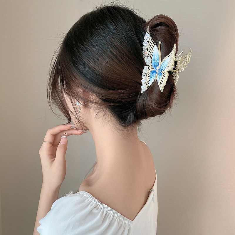 Korea Kupu-Kupu Jepit Rambut Mutiara Berlian Imitasi Rambut Klip Logam Hair Claw Aksesoris Rambut Wanita
