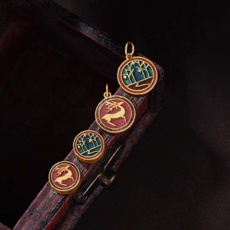 Goldkingdom Fashion Perhiasan Aksesoris Ready Stock Kuno Perancis Membakar Biru 3D Rusa Natal Elk Satu Rusa Memiliki Transfer Anda Mutiara Pasir Berlapis Emas Asli Kadar 375 Gelang Liontin Wanita Emas Asli Kadar 375