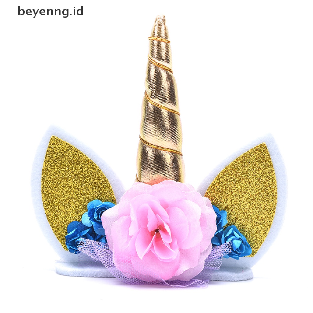 Beyen 3pcs/Set Unicorn Horn Eyelashes Birthday Cake Topper Decor Party Ornament Prop ID