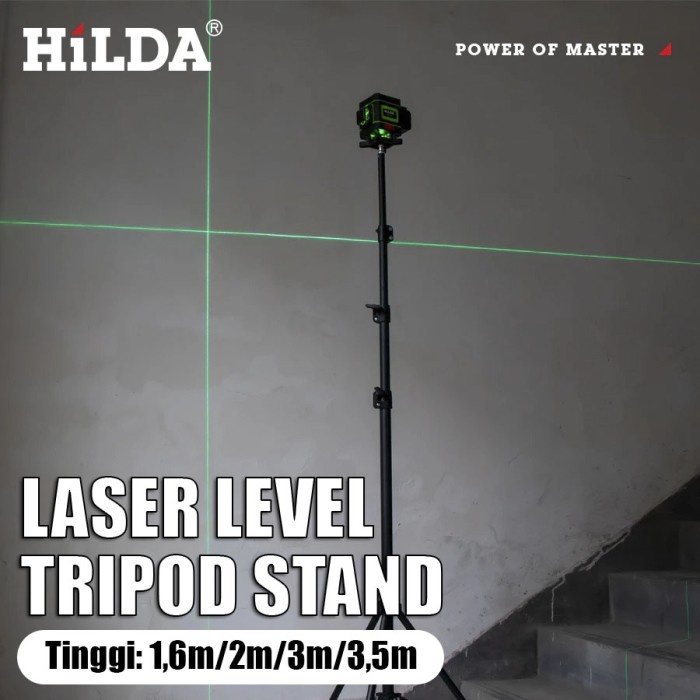 HIlda Tripod Stand untuk Laser Level 12 / 16 Lines Drat 1/4" Self Leveling 2 Meter 3 Meter