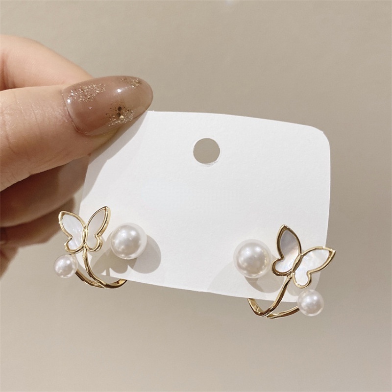 Fashion Jade Butterfly Earrings Female Sweet Pearl Butterfly Earrings Temperament Butterfly Elegant Jewelry Gift