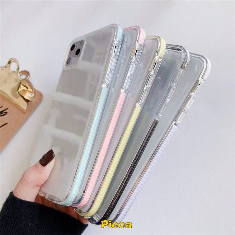 IPHONE Bingkai Warna Permen Sederhana Casing Ponsel Tahan Guncangan Kristal Untuk Iphone11 12 13 14 Pro Max XR Xs Max X 6s 6 8 7 Plus SE 2020 Ultra Slim Anti Jatuh Lembut TPU Penutup Belakang