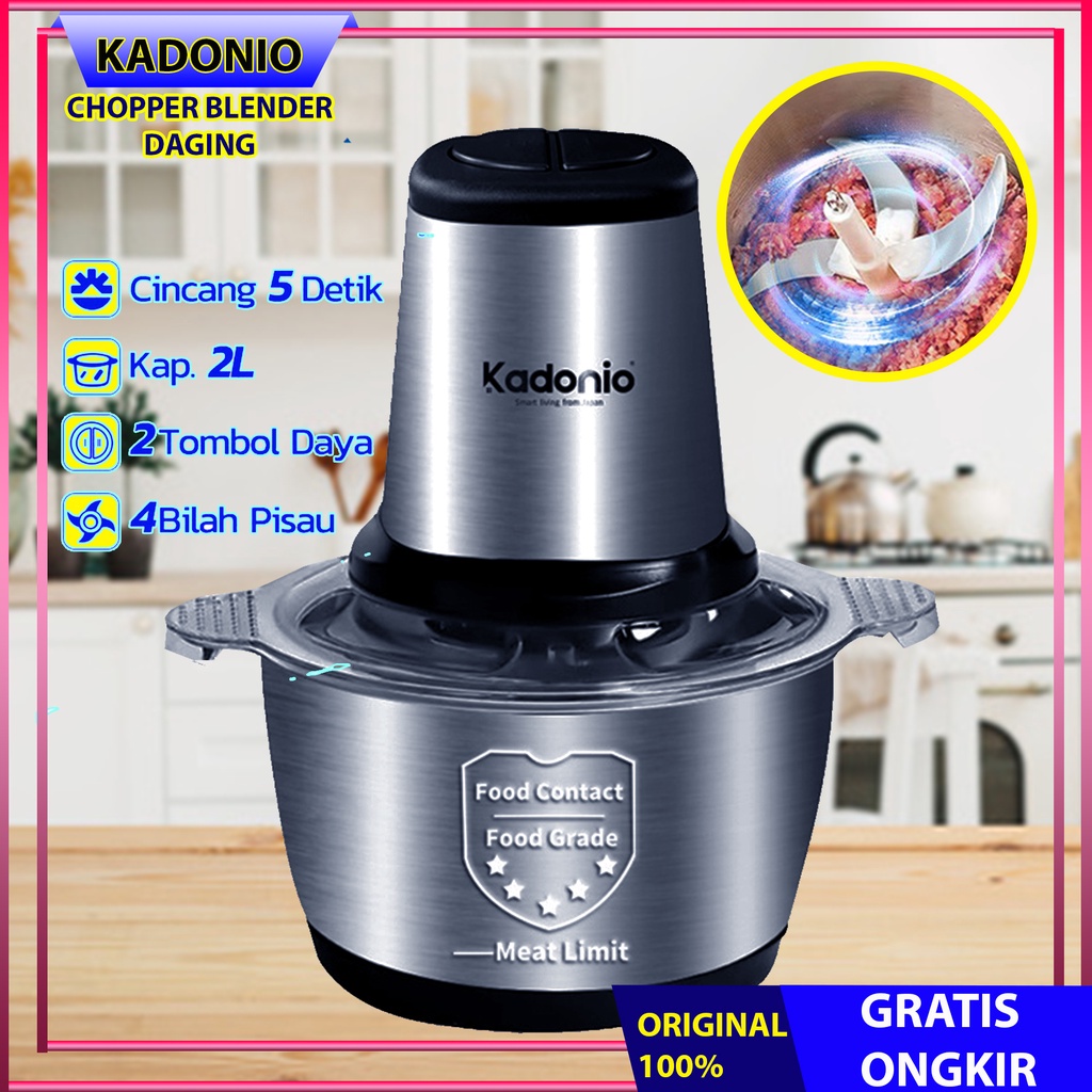 Blender Daging Chopper Stainless 2L Penggiling Daging Multifungsi Meat Grinder KL-FB01 KADONIO