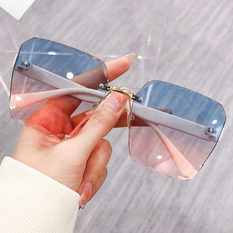 Kacamata Hitam cut edge Tanpa Bingkai Berbingkai Besar Kacamata Perlindungan UV fashion Untuk Wanita